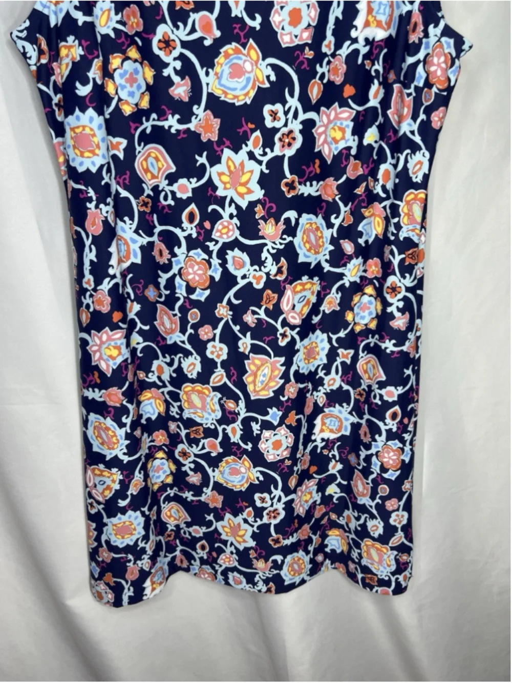 Talbots Navy Multicolor Boho Floral Knit Dress Sleeveless Scoop Neck PM Office - Picture 3 of 9
